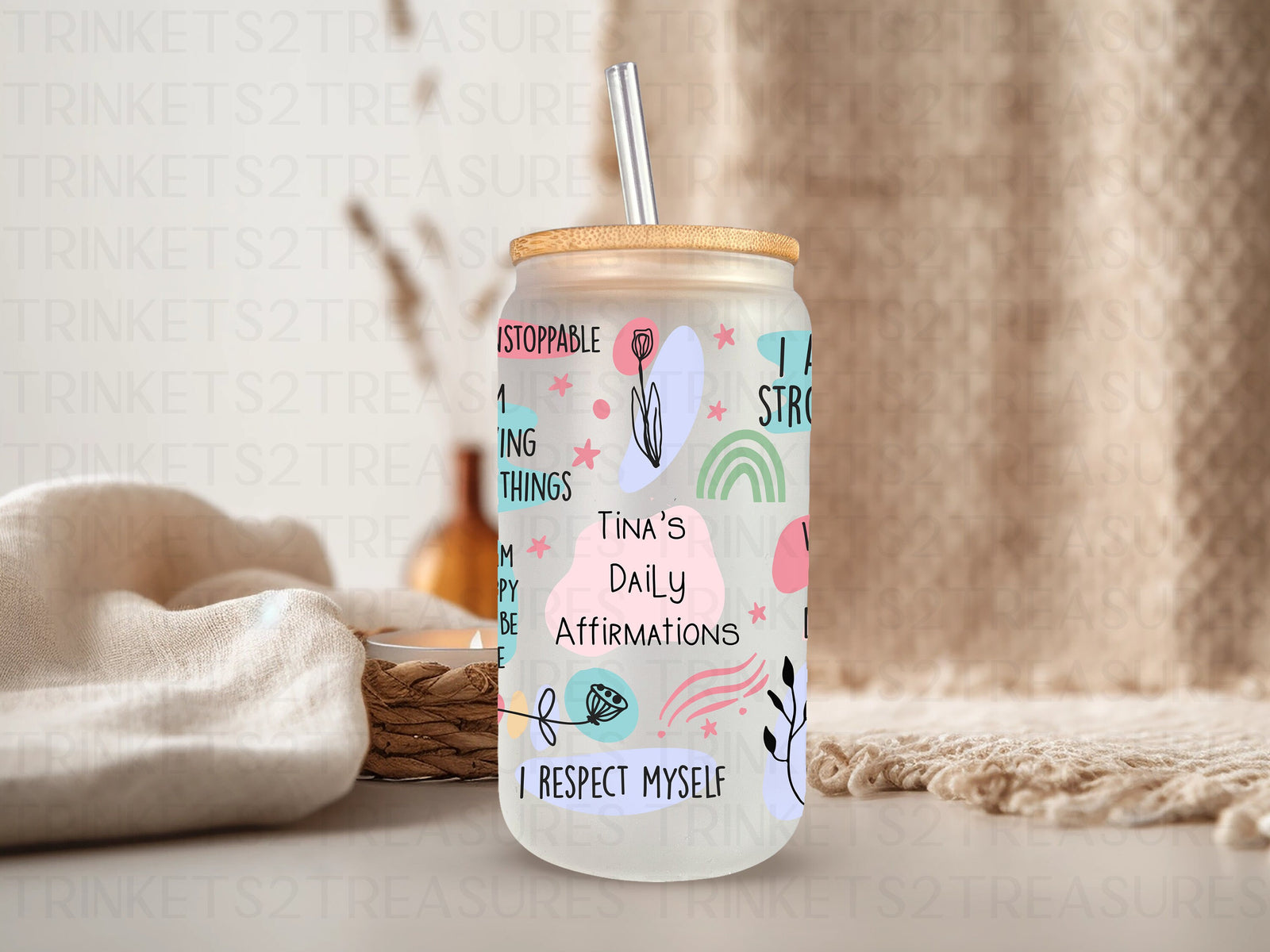 18oz Glass Can My Daily Affirmations #206