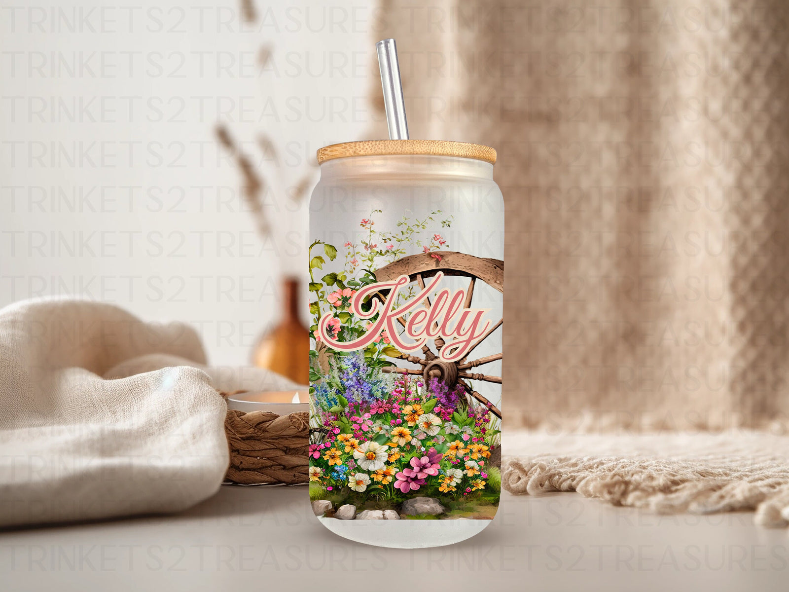 18oz Glass Can Wagon Wheel #216