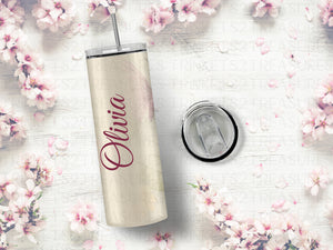 Personalized 20 oz Stainless Steel Tumbler/Includes Metal Straw/Butterfly Design/#300