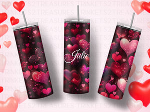 Personalized 20 oz Stainless Steel Tumbler/Includes Metal Straw/Valentine's Design/#305