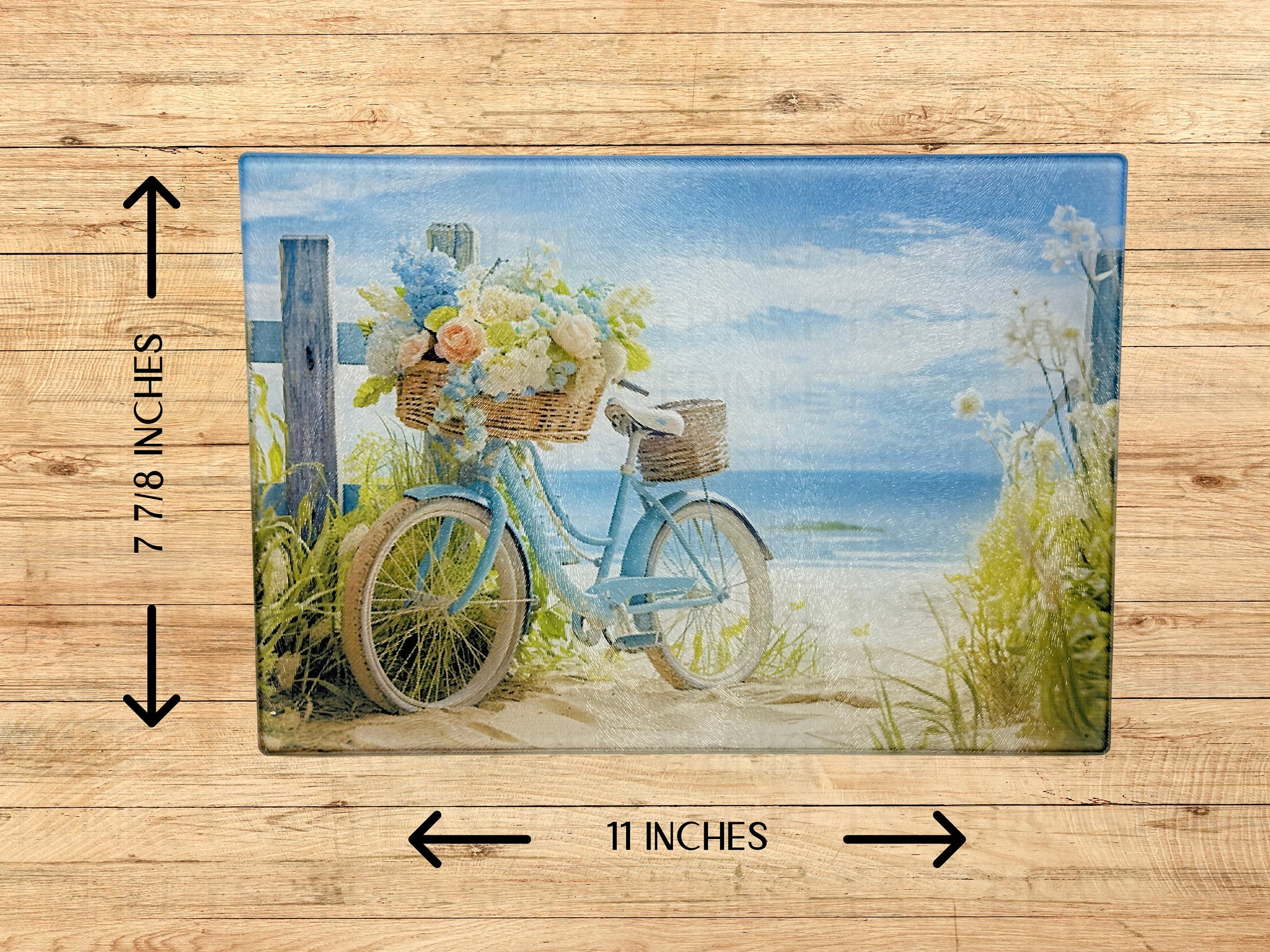 Personalized 8" x 11" Textured & Tempered Glass Cutting Board/Beach Scene Design/Space Saving Kitchen Accessory/#500