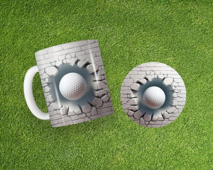 11 oz Ceramic Mug and Matching Coaster Set "3D Golf" #105