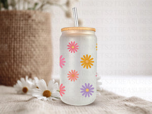 18oz Glass Can Colorful Daisies #209