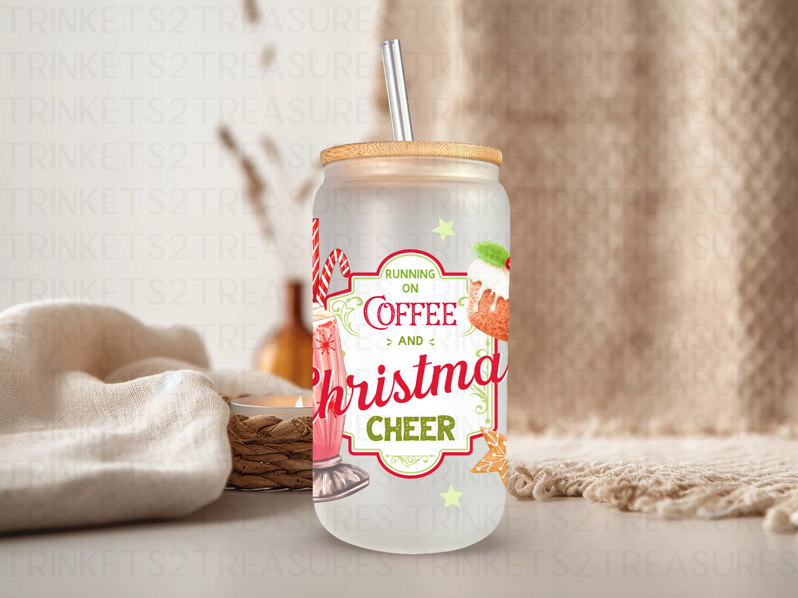 18oz Glass Can Coffee Christmas Cheer #212