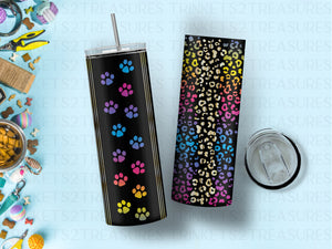 Personalized 20 oz Stainless Steel Tumbler/Includes Metal Straw/Colorful Paws/#312