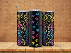 Personalized 20 oz Stainless Steel Tumbler/Includes Metal Straw/Colorful Paws/#312