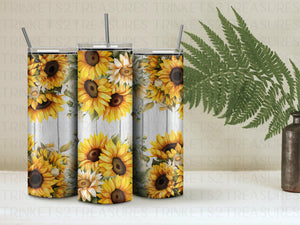 Personalized 20 oz Stainless Steel Tumbler/Includes Metal Straw/Sunflower Design/#314