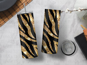 Personalized 20 oz Stainless Steel Tumbler/Includes Metal Straw/Gold & Black Glitter Design/#320
