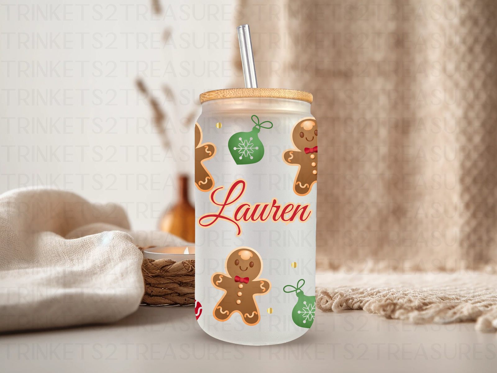 18oz Glass Can Gingerbread Men #214