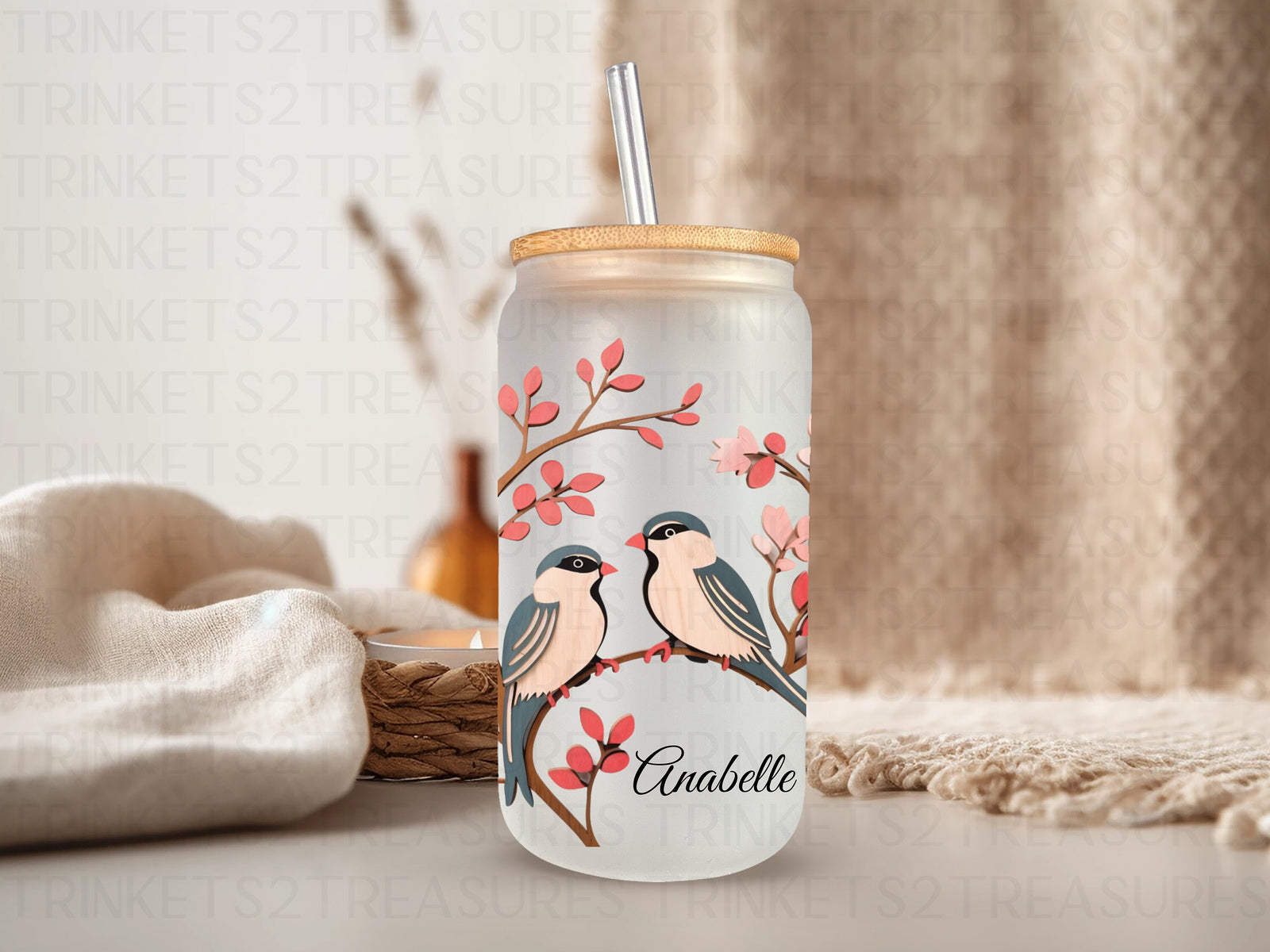 18oz Glass Can Love Birds #213