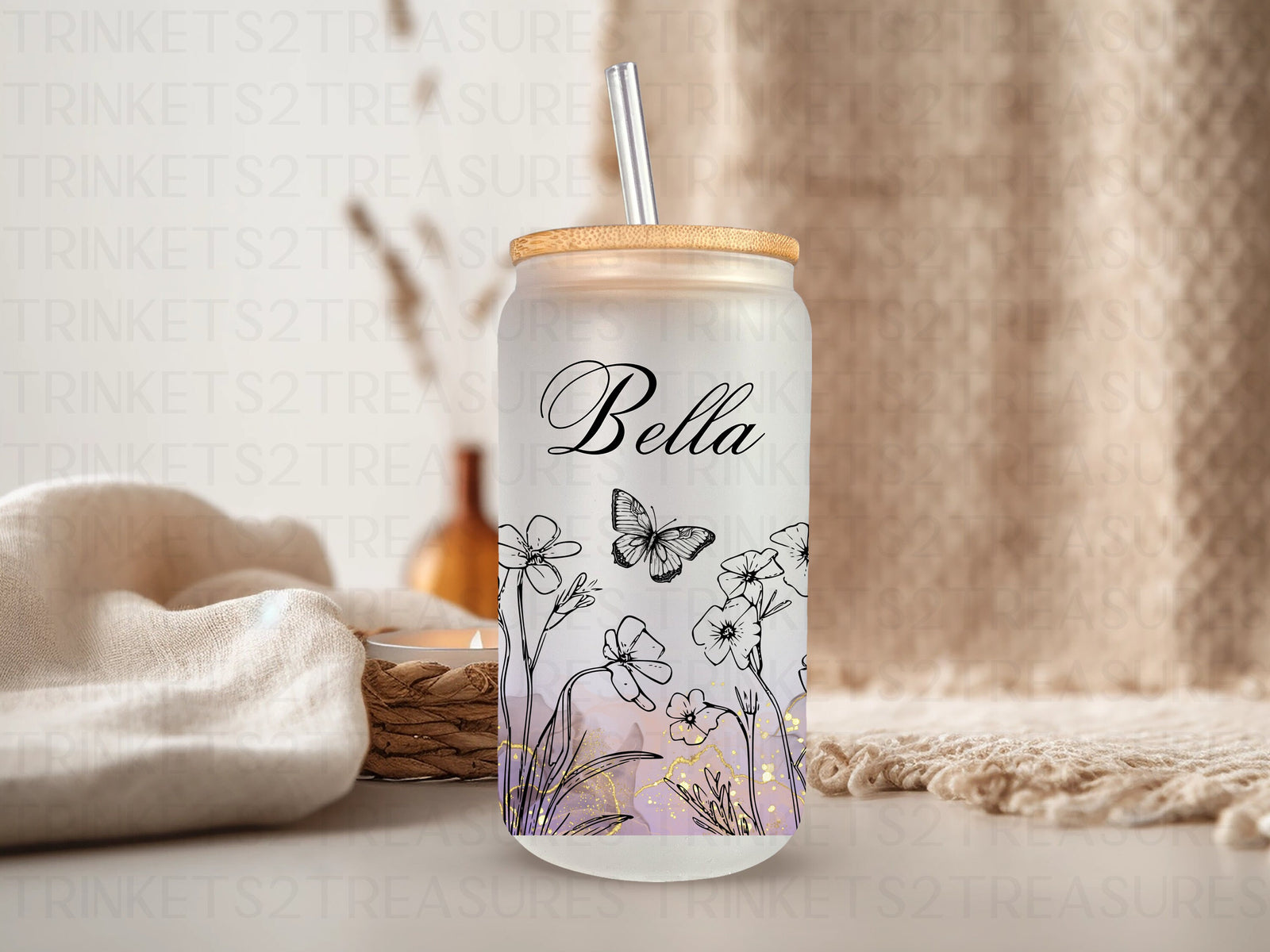 18oz Glass Can Purple Hue Wildflower Field #204