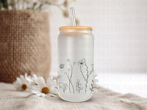 18oz Glass Can Simple Wildflowers #203
