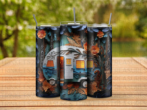 Personalized 20 oz Stainless Steel Tumbler with Metal Straw/Camping Tumbler with Camping Design/#303