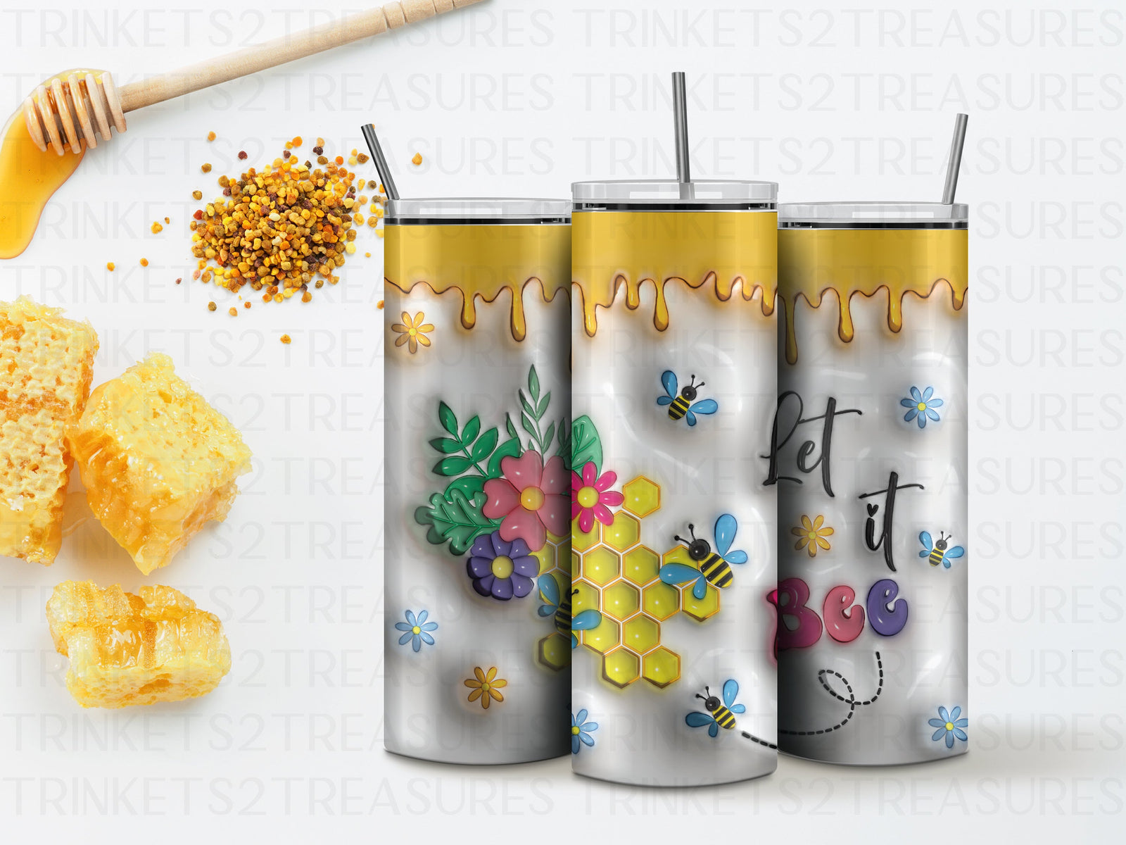 Personalized 20 oz Stainless Steel Tumbler with Metal Straw/Motivational Tumbler with Honey & Bees Design/#304
