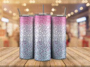 Personalized 20 oz Stainless Steel Tumbler/Includes Metal Straw/Pink Glitter Design/#319