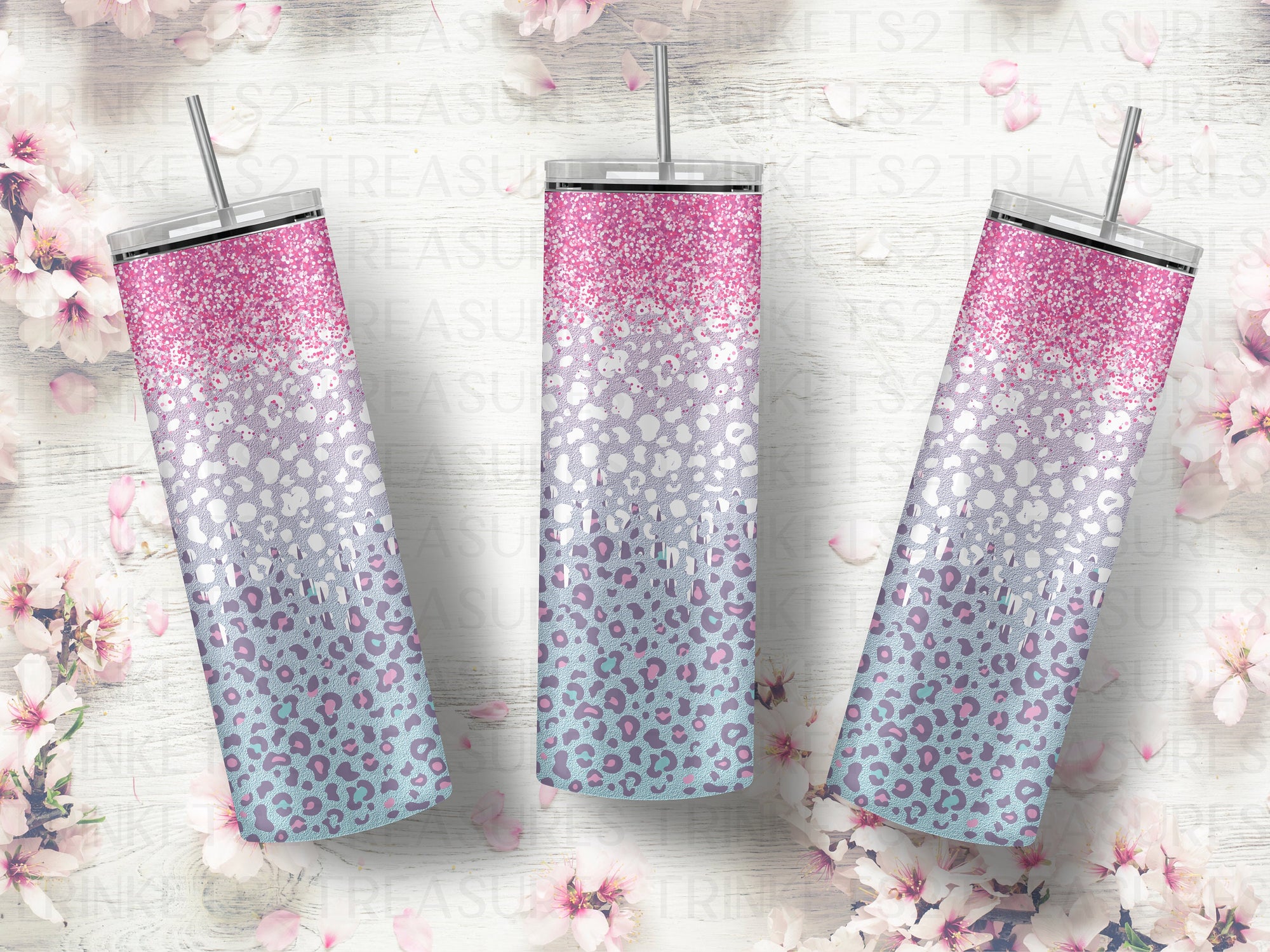 Personalized 20 oz Stainless Steel Tumbler/Includes Metal Straw/Pink Glitter Design/#319