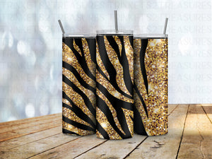 Personalized 20 oz Stainless Steel Tumbler/Includes Metal Straw/Gold & Black Glitter Design/#320