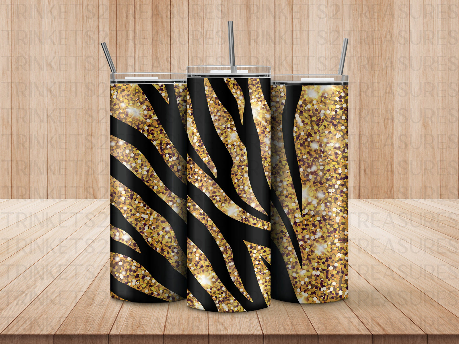 Personalized 20 oz Stainless Steel Tumbler/Includes Metal Straw/Gold & Black Glitter Design/#320