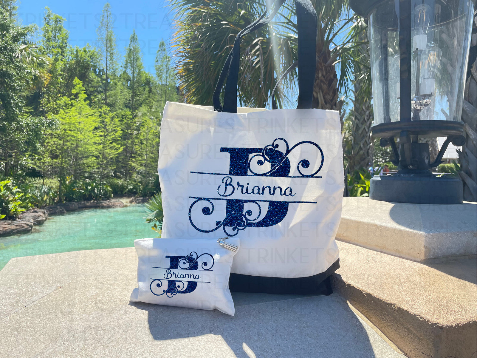 Personalized Canvas Tote Bag with Matching Canvas Make-up Bag/Monogram/Beach Bag/#703