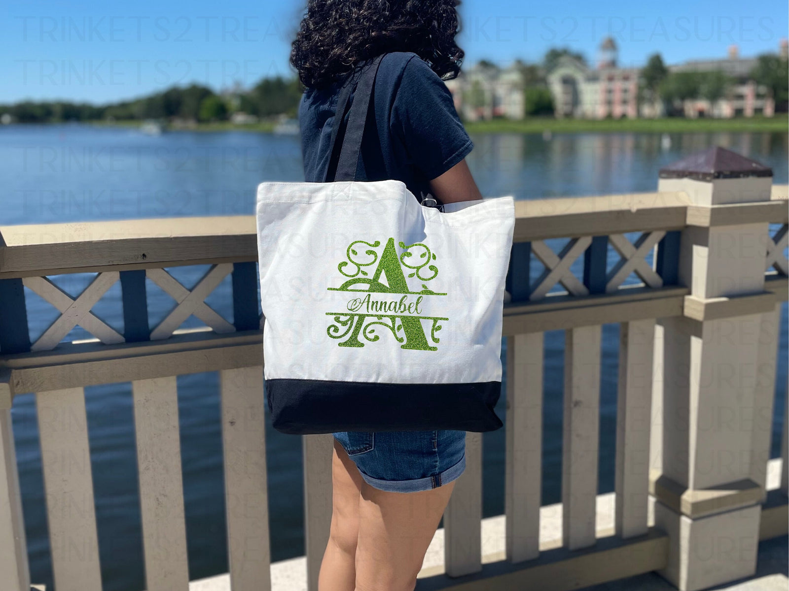 Personalized Canvas Tote Bag with Matching Canvas Make-up Bag/Monogram/Classy Bag/#700