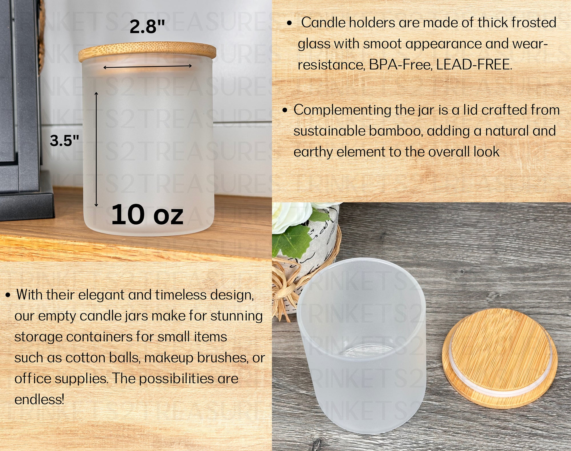 10 oz Frosted Candle Jars with Bamboo Lid/Multi-Purpose Jar/For Grandma/#503
