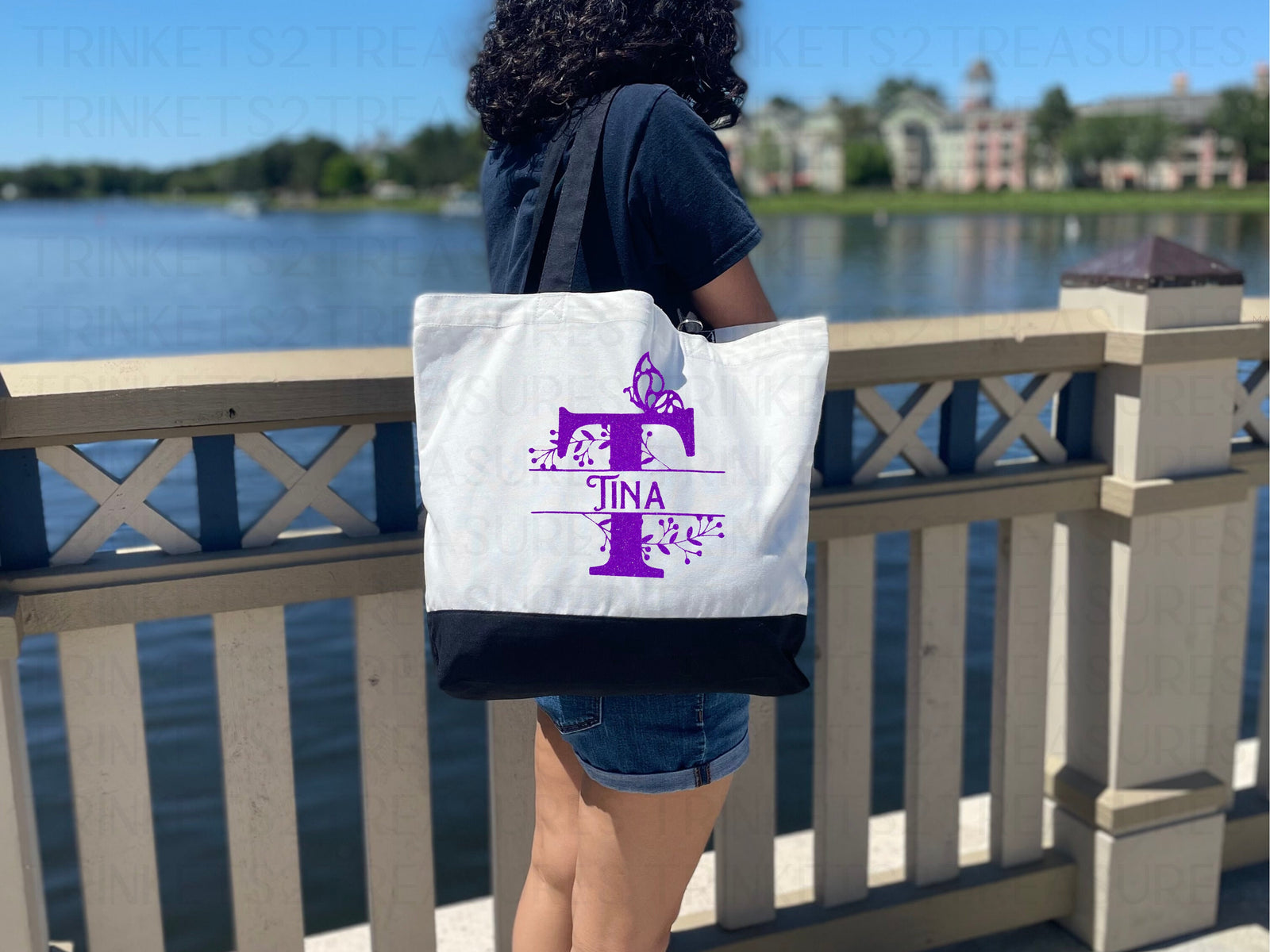 Personalized Canvas Tote Bag with Matching Canvas Make-up Bag/Monogram/Classy Bag/#709