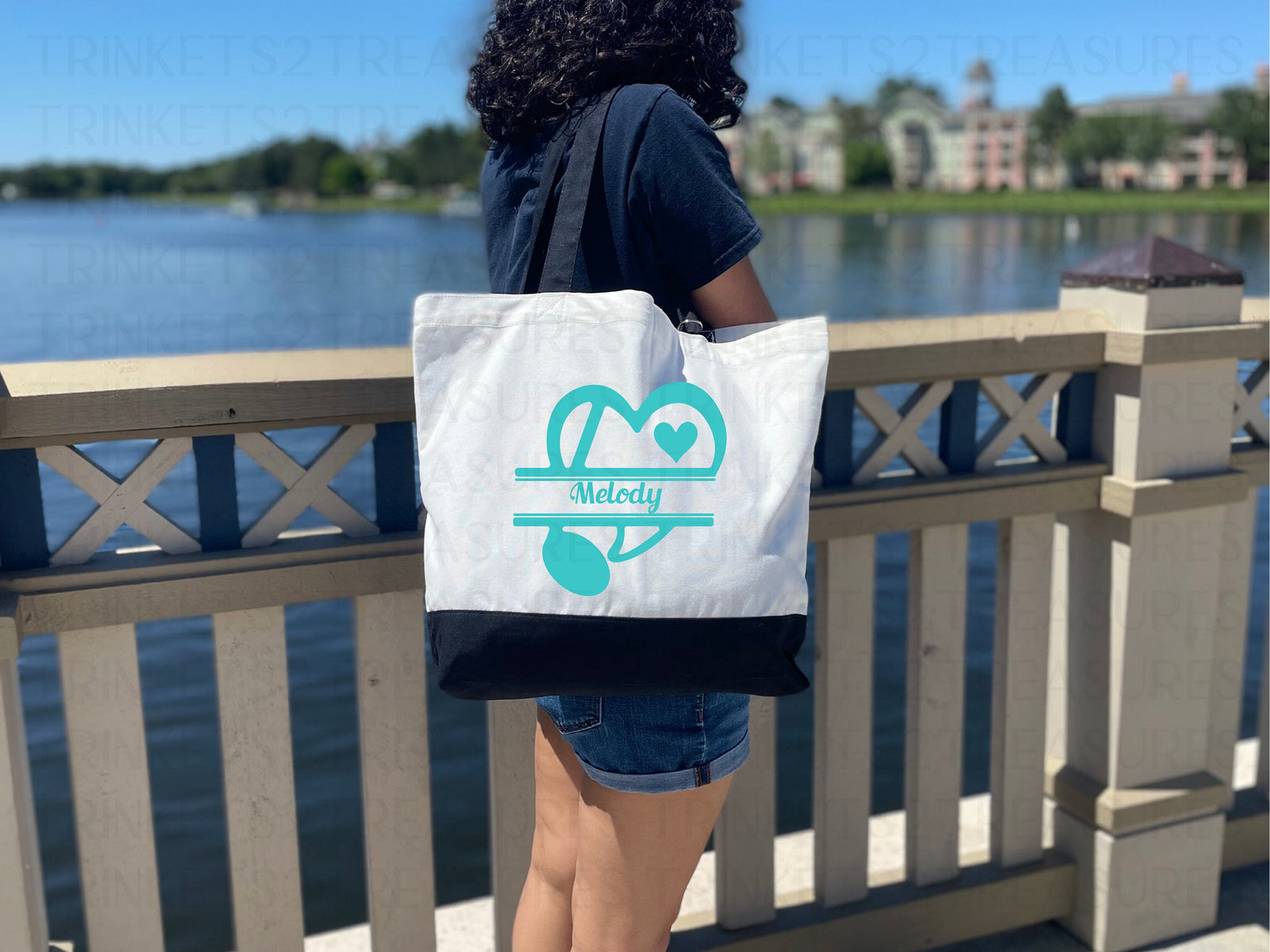 Personalized Canvas Tote Bag with Matching Canvas Make-up Bag/Monogram/Music/#716