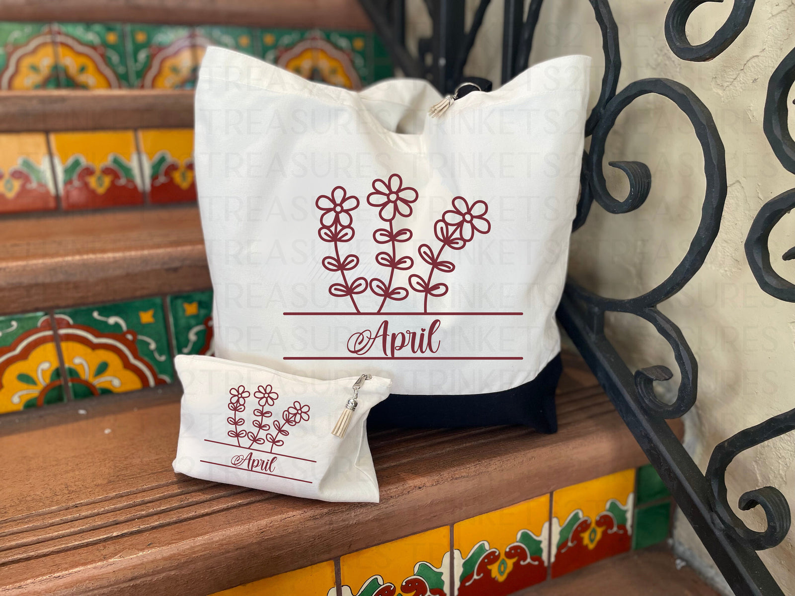 Personalized Canvas Tote Bag with Matching Canvas Make-up Bag/Monogram/Simple & Elegant/#720